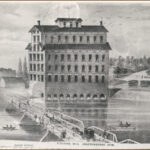 old drawing of the mill and bridge