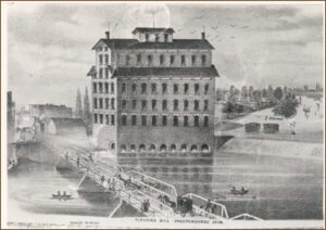 old drawing of the mill and bridge